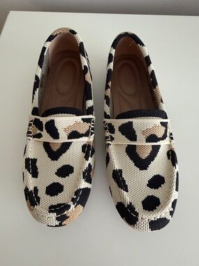 Leopard Knit Slip-On Loafers in Black, Cream & Tan